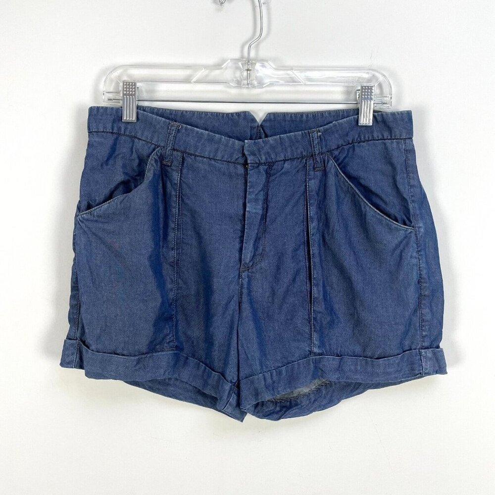 Helmut Lang Womens Size 28 Chambray Folded‎ Hem Pleated Shorts